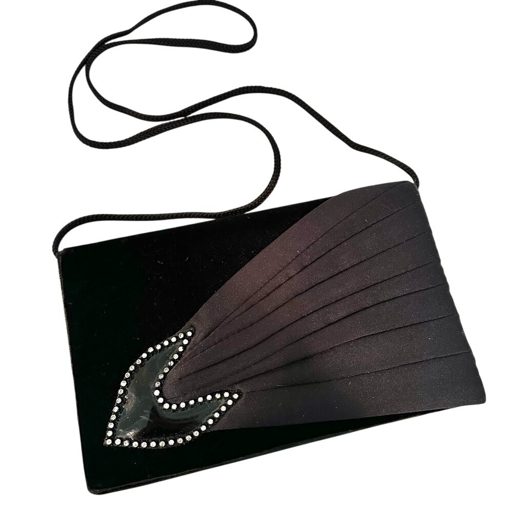La Regale Vintage Velvet Clutch Women's‎ Black Rhinestone 70s Whimsigoth Dainty